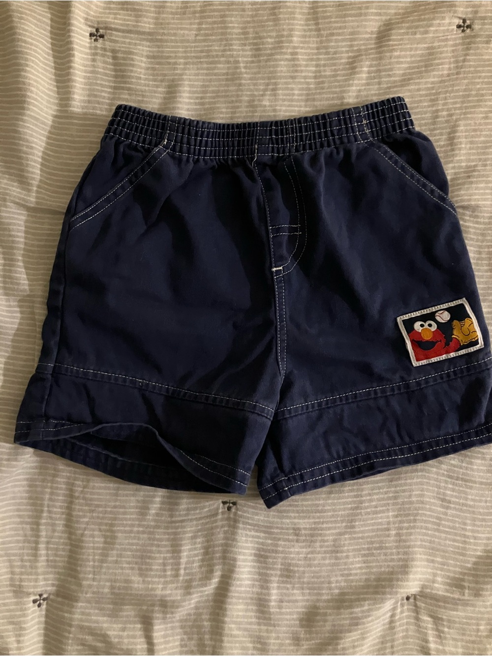 Rare Vintage Sesame Street Navy Blue Boys Shorts with Elmo Patch